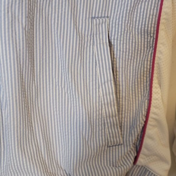 Champion Full Zip Windbreaker Women's Size Medium White Blue Striped Hooded - Picture 5 of 6